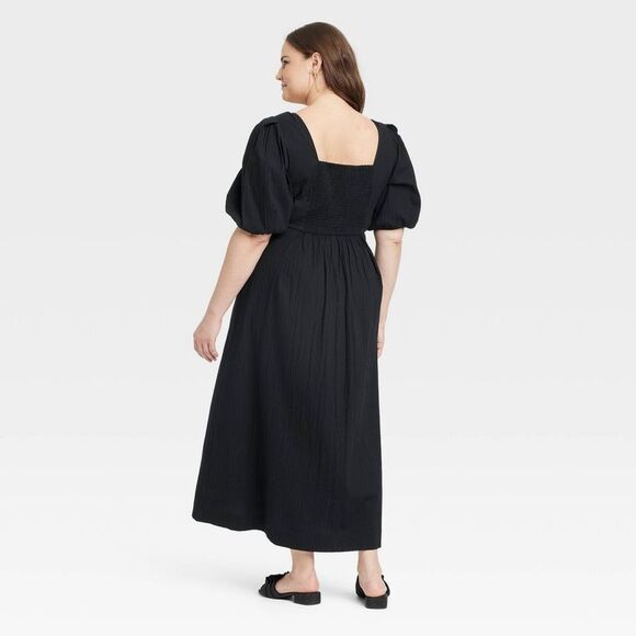 A New Day - Women's Short Sleeve Midi Dress - A New Day Black  Black - Picture 2 of 3